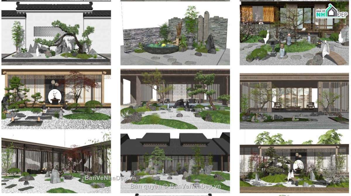 Sketchup sân vườn,model sketchup tiểu cảnh sân vườn,tiểu cảnh nhật,cảnh quan sân vườn,sân vườn  nhật