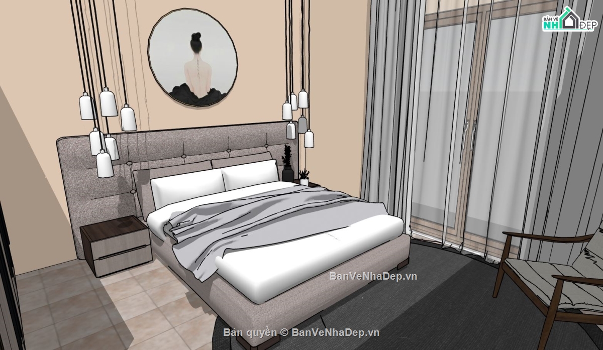 phòng 3d đẹp,3d sketchup phòng ngủ,file nội thất phòng ngủ
