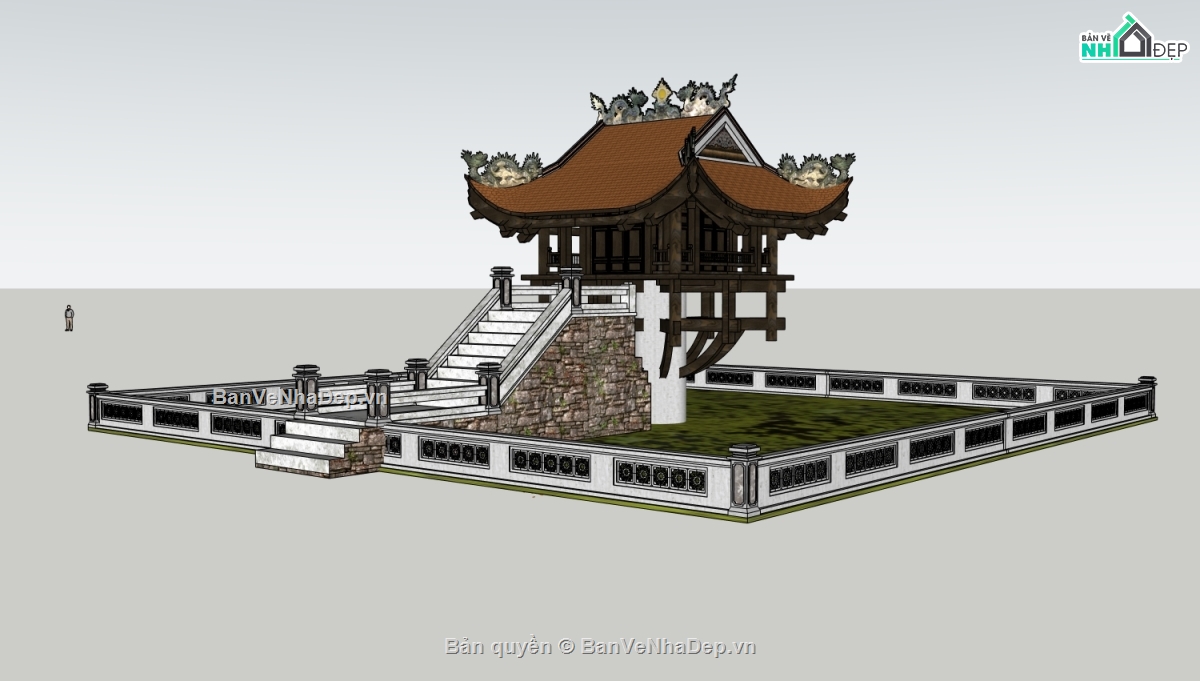 3D,dựng 3D,chùa,đình,cad,sketchup