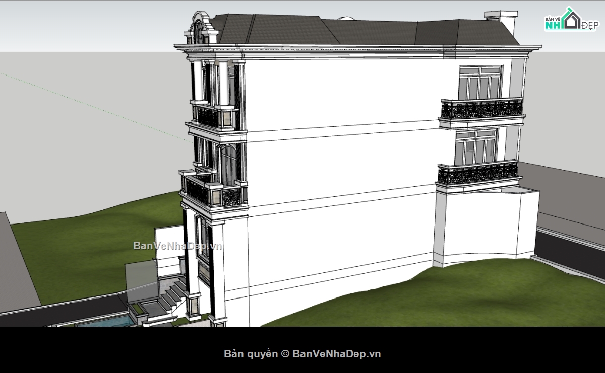 sketchup nhà phố 4 tầng,file sketchup nhà phố 4 tầng,model sketchup nhà phố 4 tầng,3d sketchup nhà phố 4 tầng