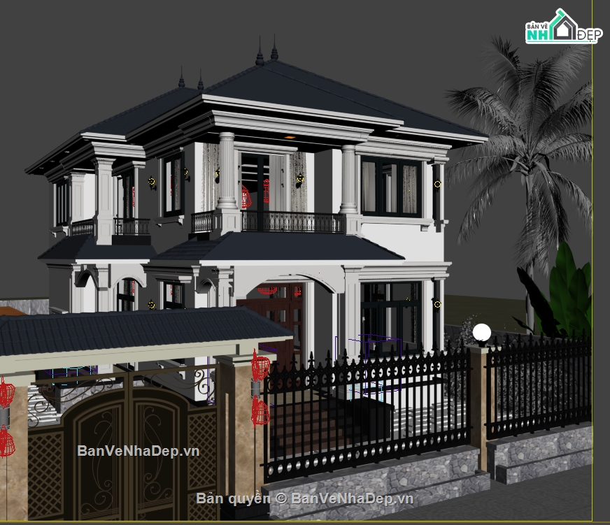 biệt thự 8x15m,3dsmax biệt thự,biệt thự max,max biệt thự,biệt thự mái nhật