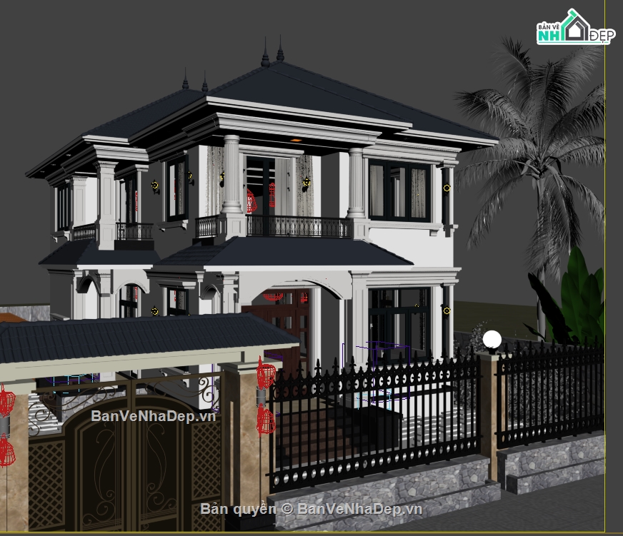 biệt thự 8x15m,3dsmax biệt thự,biệt thự max,max biệt thự,biệt thự mái nhật