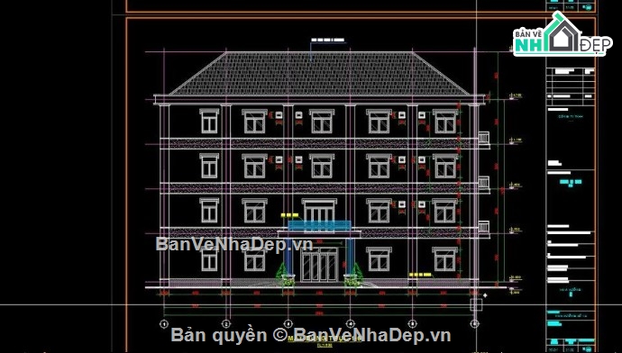 bản vẽ tòa nhà văn phòng 4 tầng,thiết kế văn phòng 4 tầng,nhà văn phòng
