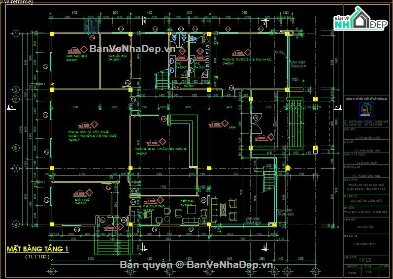 Bản vẽ cad Chi cục thuế,File cad chi cục thuế,bản vẽ chi cục thuế,Hồ sơ chi cục thuế 3 tầng