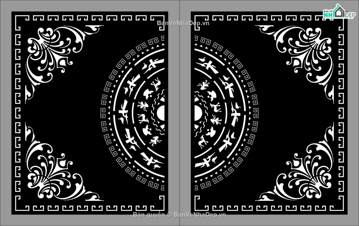 cad cổng trống đồng 2 cánh,cad cnc trống đồng,cổng 2 cánh cnc