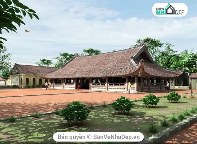 kiến trúc đình chùa,Phối cảnh đình chùa,full autocad chùa,file cad đình chùa,bản vẽ cad đình chùa
