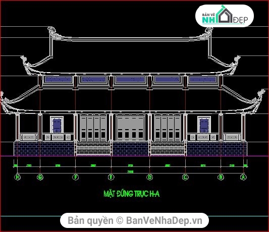 kiến trúc chùa trung kính,mẫu bản vẽ chùa,thiết kế chùa Trung Kính,file cad kiến trúc chùa,full autocad chùa,bản vẽ autocad chùa