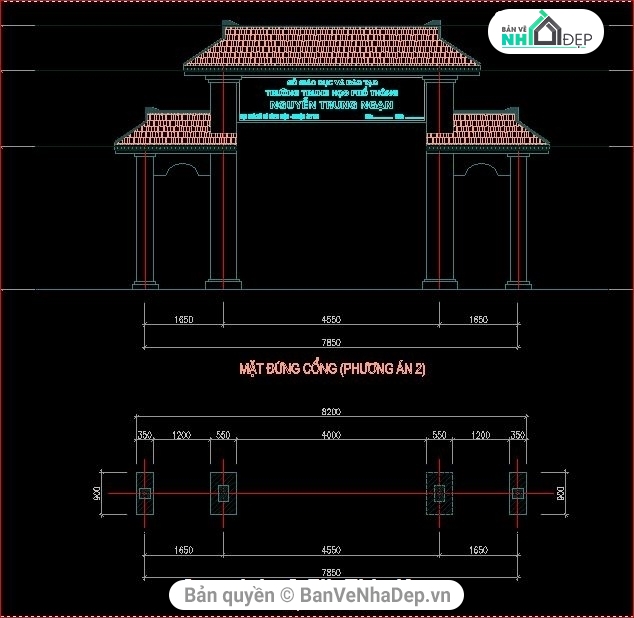 Autucad Thiết Kế Cổng Trường Thpt Nguyễn Trung Ngạn Đẹp