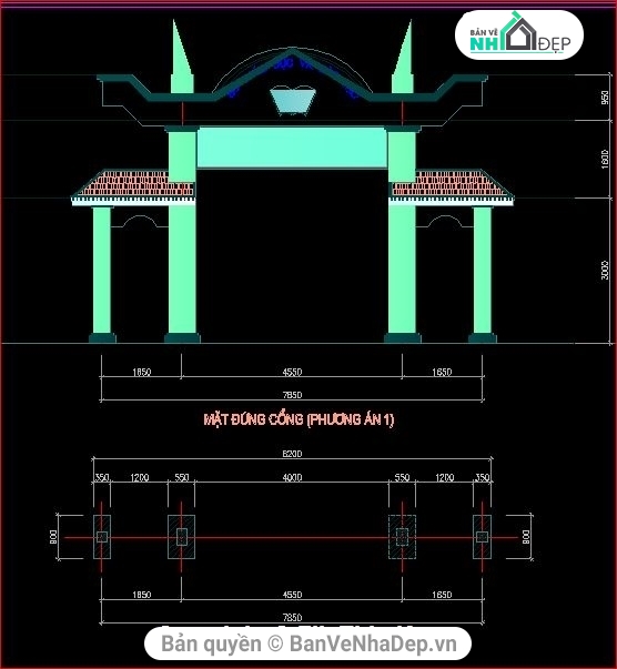 cổng trường THPT,bản vẽ cổng trường học,cổng trường thpt,file cad cổng trường học