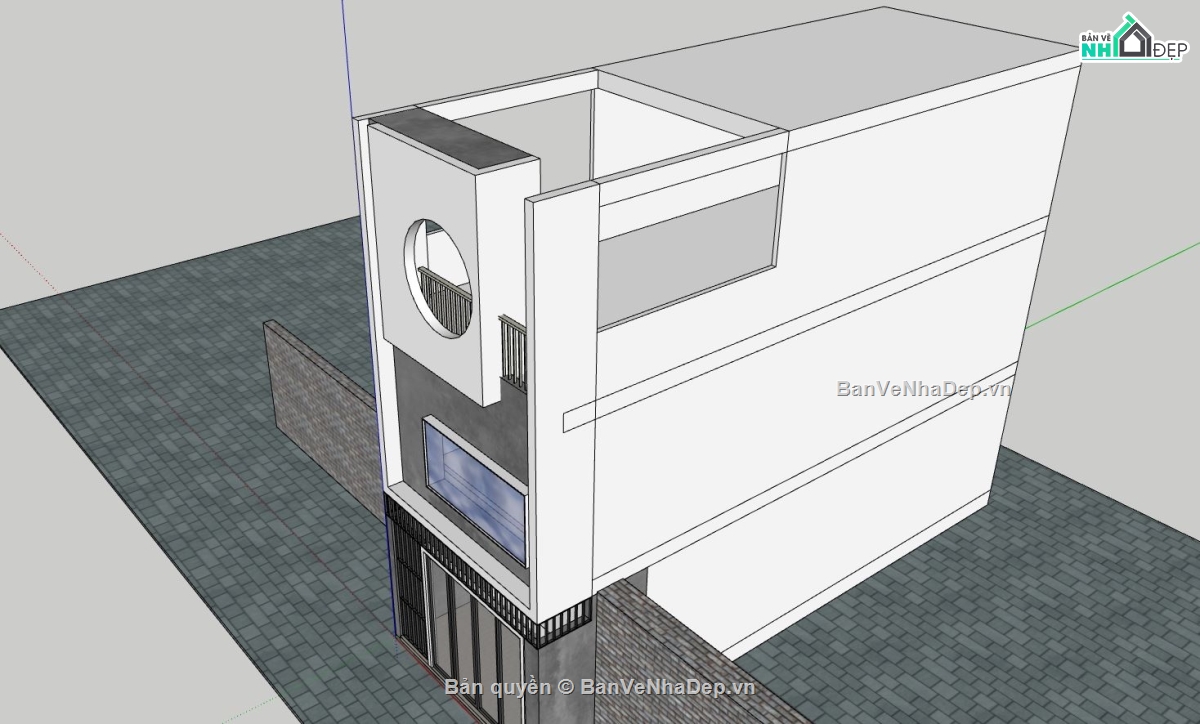 nhà phố 3 tầng,phối cảnh nhà phố,sketchup nhà phố 3 tầng,bản vẽ nhà phố