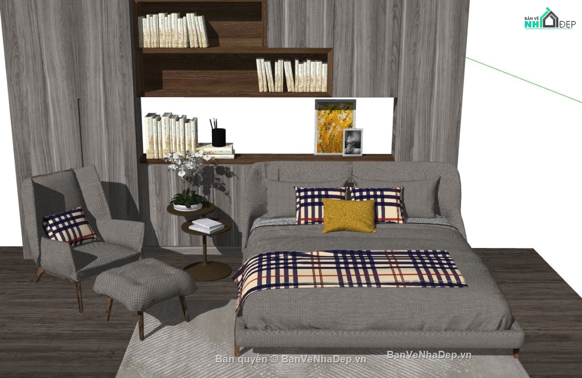phòng 3d đẹp,model sketchup phòng ngủ,bố trí phòng ngủ 3d