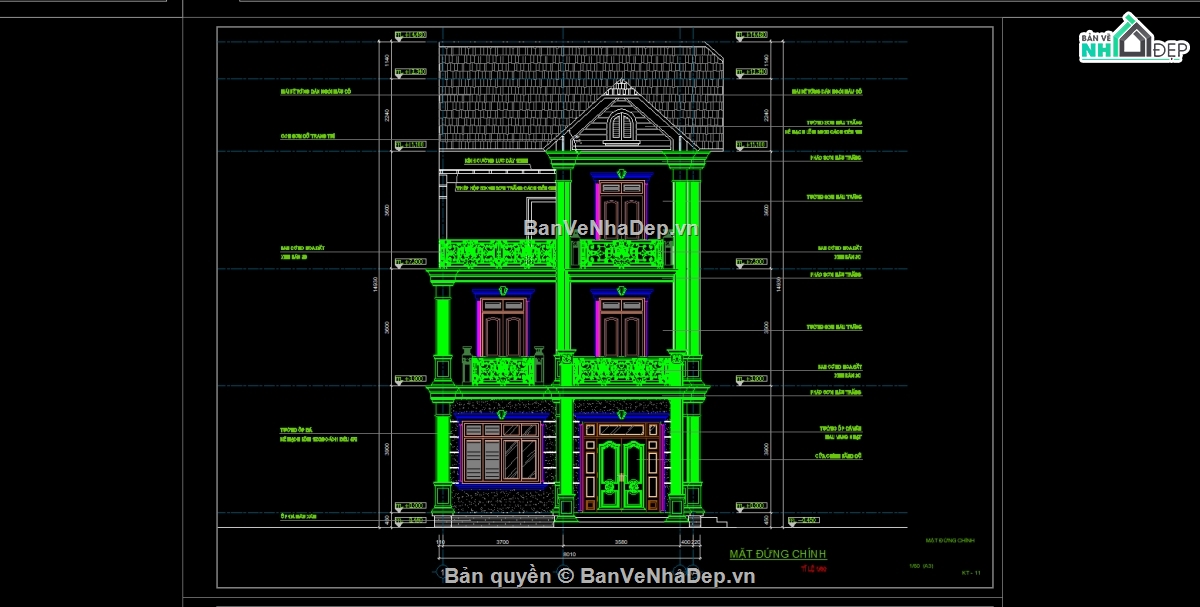 bản vẽ biệt thự 3 tầng,thiết kế biệt thự tân cổ điển,cad biệt thự