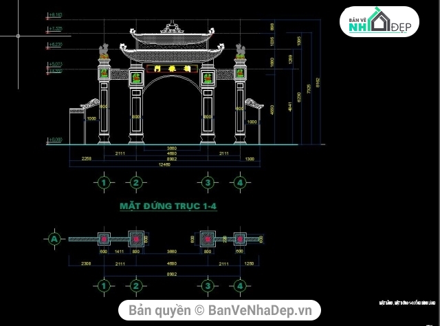 mẫu cổng làng,bản vẽ cổng làng,thiết kế cổng làng,mẫu cổng làng văn hóa,file cad cổng làng