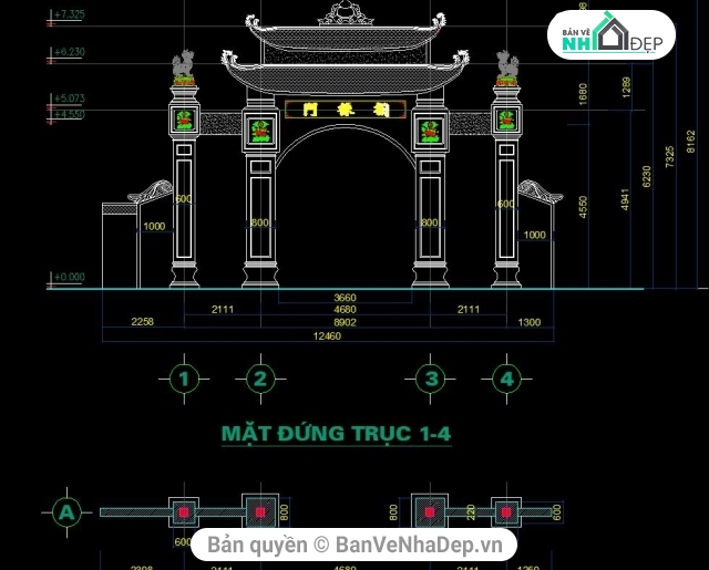 mẫu cổng làng,bản vẽ cổng làng,thiết kế cổng làng,mẫu cổng làng văn hóa,file cad cổng làng