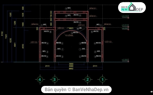 mẫu cổng làng,bản vẽ cổng làng,thiết kế cổng làng,mẫu cổng làng văn hóa,file cad cổng làng