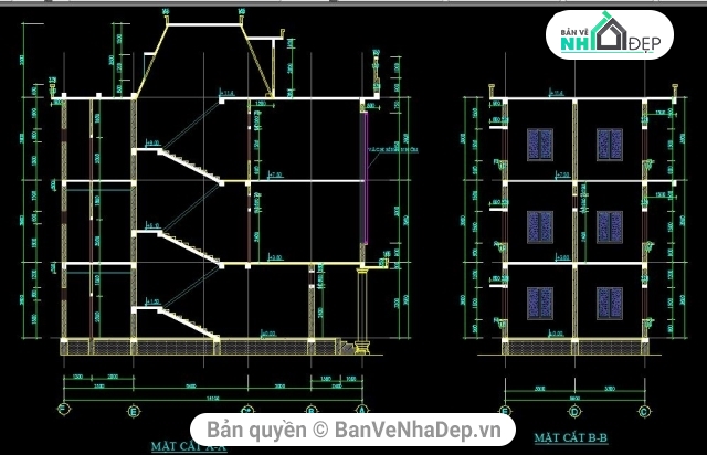 Kiến trúc 3 tầng,kiến trúc nhà truyền hình,nhà truyền hình,bản vẽ Nhà truyền Hình,đài truyền hình 3 tầng 14.1x16.2m