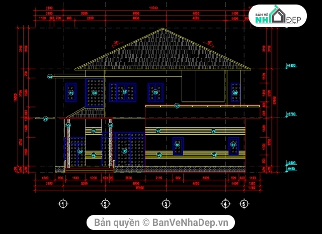 Cad Biệt thự 2 tầng 14.3x32.6m,bản vẽ Biệt thự 2 tầng,File CAD Biệt thự 2 tầng,Bản vẽ biệt thự 2 tầng