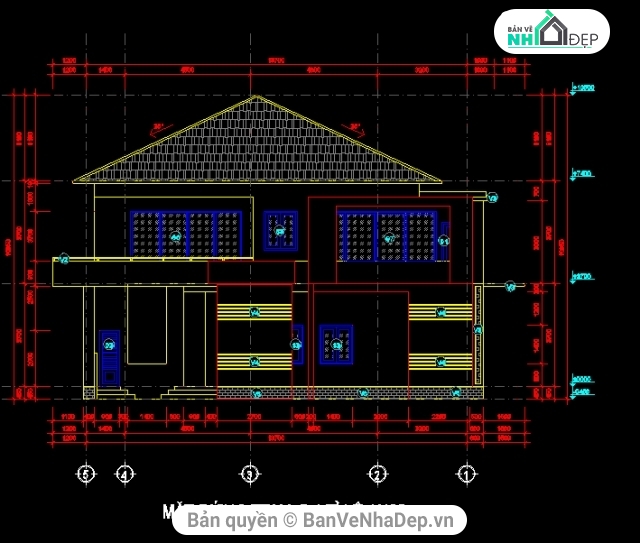Cad Biệt thự 2 tầng 14.3x32.6m,bản vẽ Biệt thự 2 tầng,File CAD Biệt thự 2 tầng,Bản vẽ biệt thự 2 tầng
