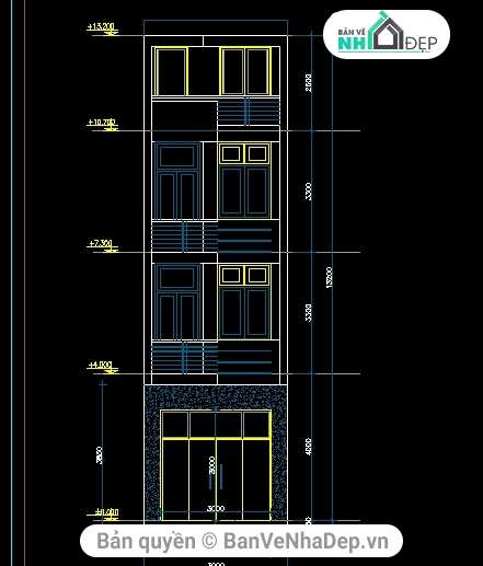 Biệt thự kích thước 4x13m,biệt thự đẹp,nhà biệt thự rất đẹp,bản vẽ nhà phố 4 tầng