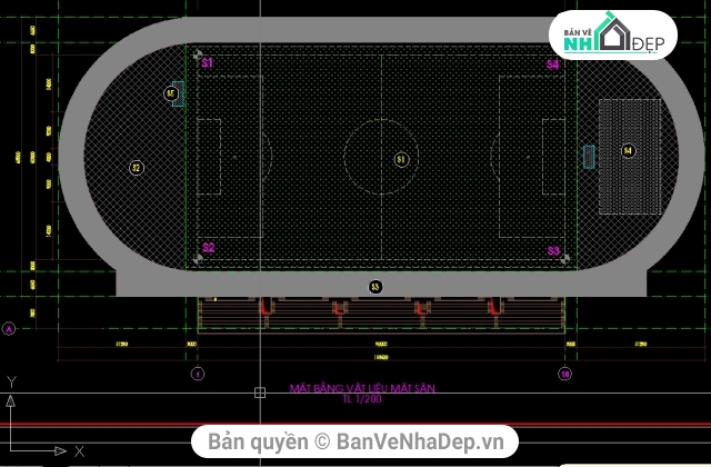 bản vẽ sân thể thao,công trình thể thao,thiết kế bản vẽ thi công,file cad sân vận động miễn phí