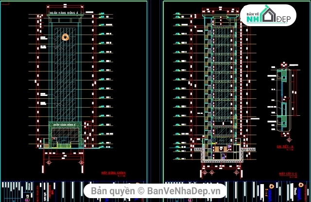 Hồ sơ thiết kế Ngân Hàng,Ngân Hàng 12 tầng,Bản vẽ Ngân hàng 12.39x22.86m,Bản vẽ thiết kế Ngân Hàng Đông Á Bank,bản vẽ tòa nhà ngân hàng