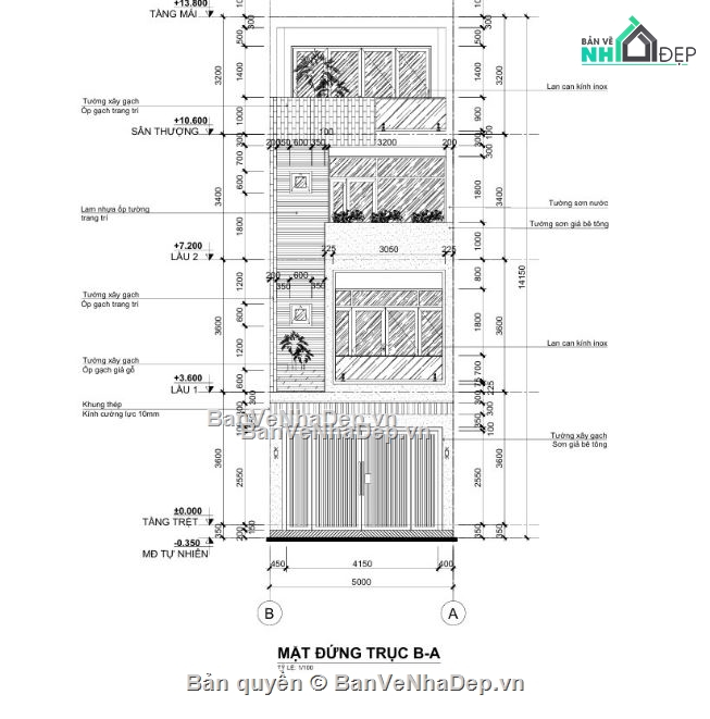 nhà 4 tầng,bản vẽ nhà phố 4 tầng,thiết kế nhà phố 4 tầng