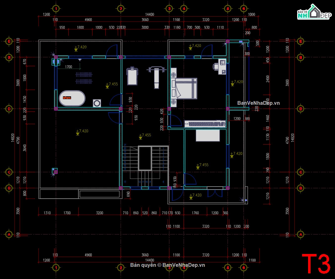 biệt thự 3 tầng,3 tầng,Bản vẽ thiết kế biệt thự,nhà 3 tầng 13x13.5m,nhà 3 tầng mặt tiền 13m
