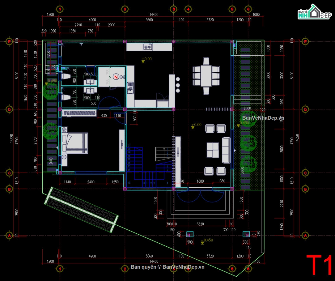 biệt thự 3 tầng,3 tầng,Bản vẽ thiết kế biệt thự,nhà 3 tầng 13x13.5m,nhà 3 tầng mặt tiền 13m