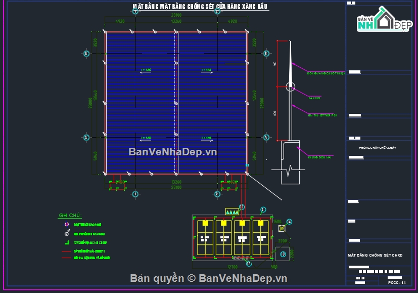 thiết kế cây xăng,Bản vẽ thi công,Bản vẽ thiết kế cây xăng,téc chứa xăng,thiết kế chống sét cây xăng