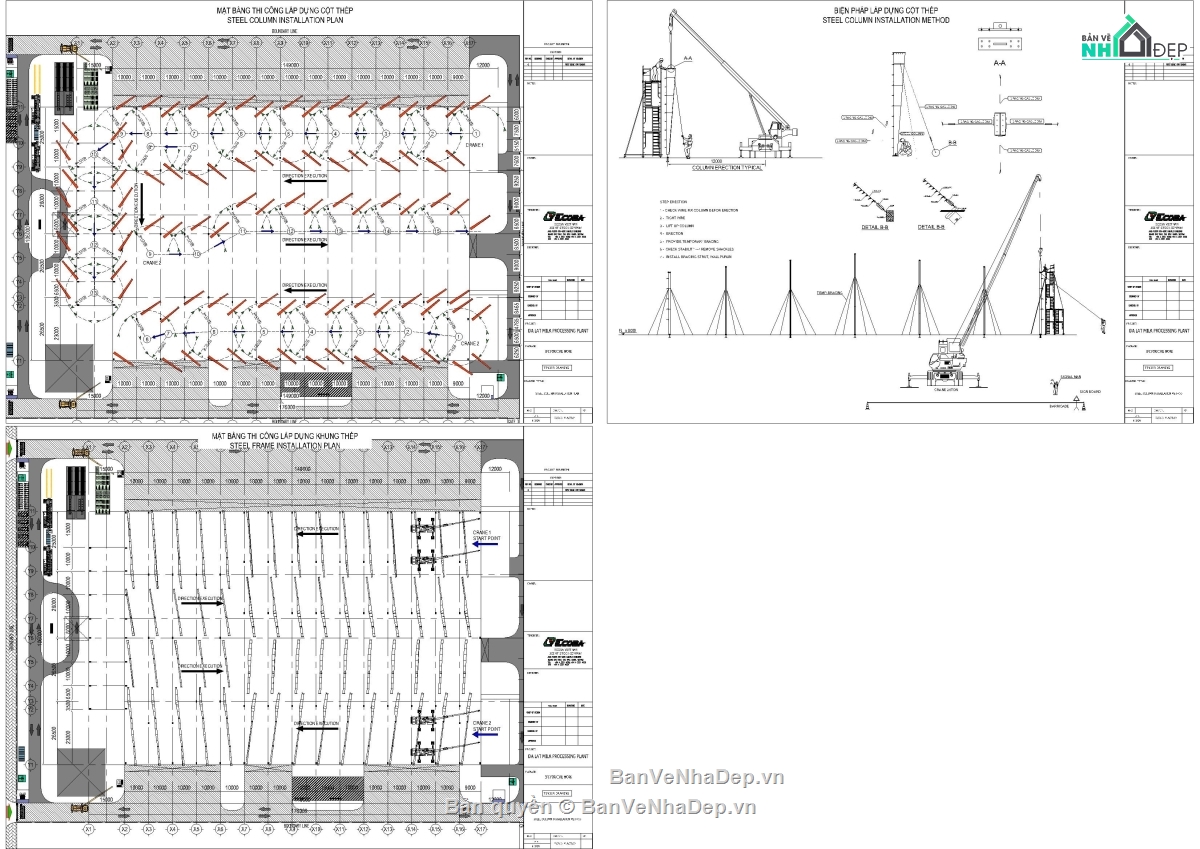 biện pháp thi công nhà kho kết cấu thép,Bản vẽ thi công nhà xưởng,biện pháp thi công nhà khung thép,Bản vẽ thi công kết cấu thép,Biện pháp thi công khung thép tiền chế,Biện pháp thi công nhà máy