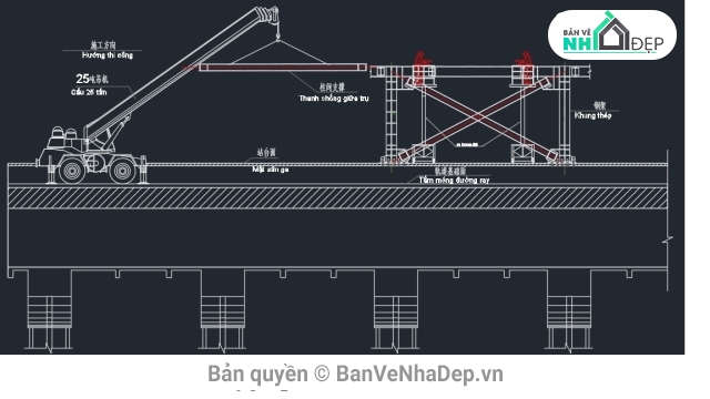 Biện pháp thi công nhà ga,BPTC kết cấu thép,Mái nhà ga đường sắt,Đường sắt Cát Linh - Hà Đông