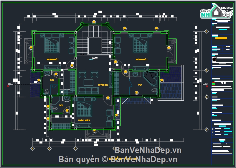 Bản vẽ biệt thự 2 tầng,Biệt thự mái thái 2 tầng đẹp,bản vẽ biệt thự mái thái