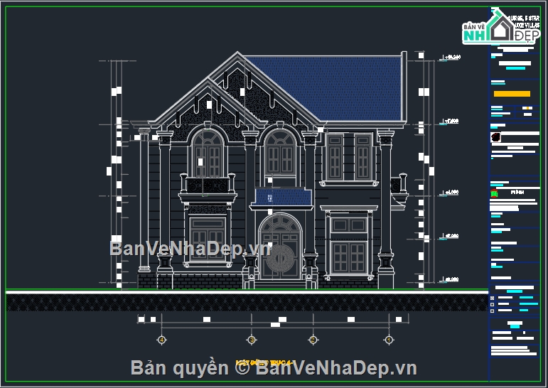 Bản vẽ biệt thự 2 tầng,Biệt thự mái thái 2 tầng đẹp,bản vẽ biệt thự mái thái