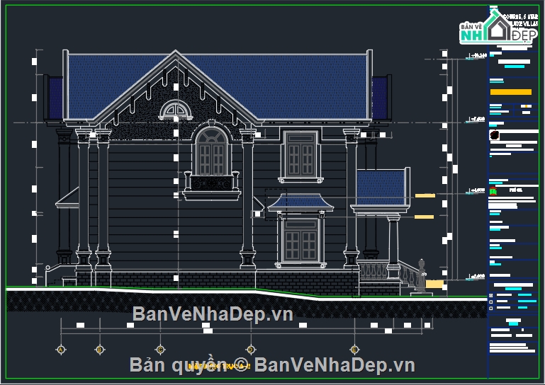 Bản vẽ biệt thự 2 tầng,Biệt thự mái thái 2 tầng đẹp,bản vẽ biệt thự mái thái