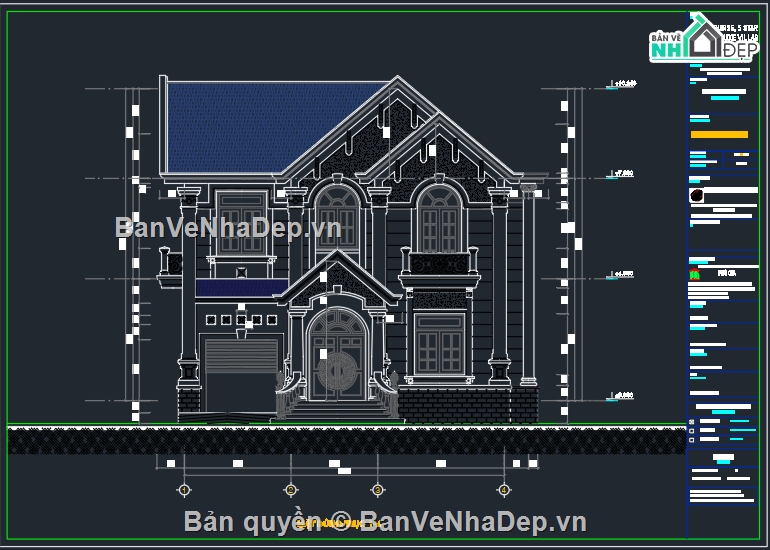 Bản vẽ biệt thự 2 tầng,Biệt thự mái thái 2 tầng đẹp,bản vẽ biệt thự mái thái