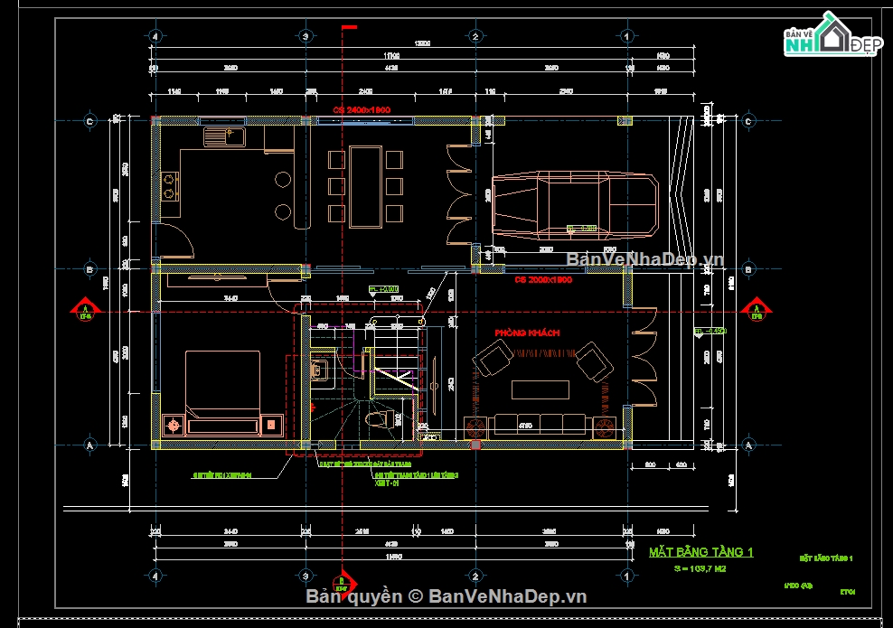 biệt thự 2 tầng,cad biệt thự,hiện đại