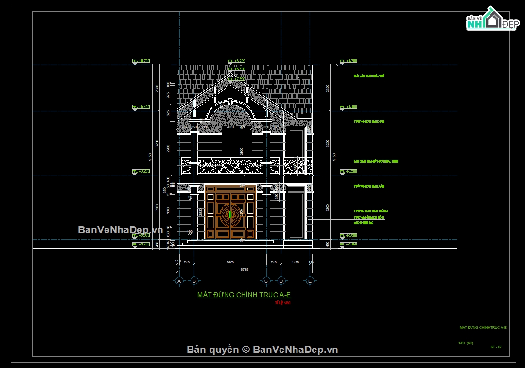 cad biệt thự,biệt thự 2 tầng,bản vẽ biệt thự