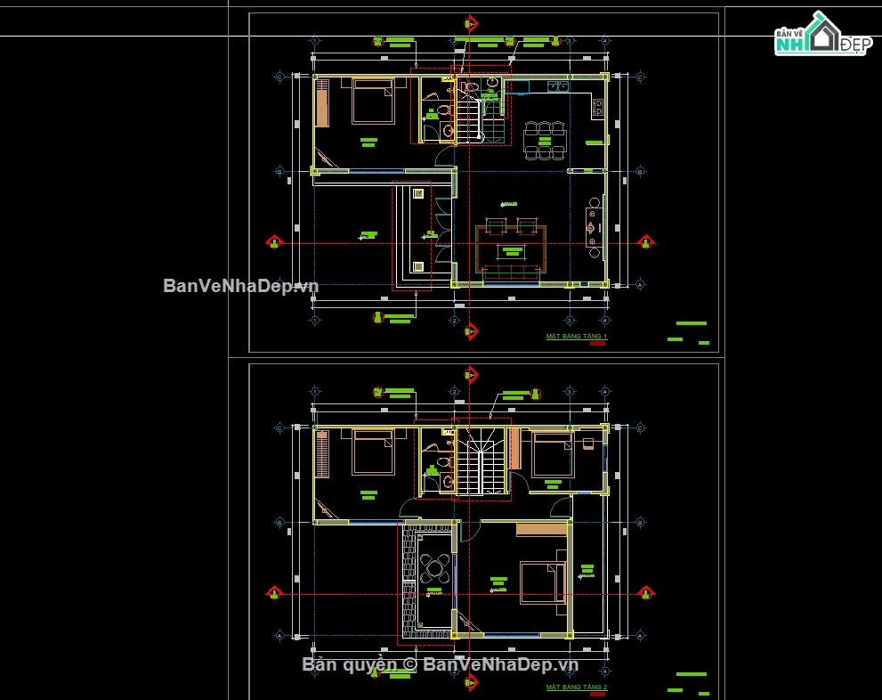 biệt thự 2 tầng,Bản vẽ biệt thự 2 tầng,biệt thự 2 tầng mái Thái
