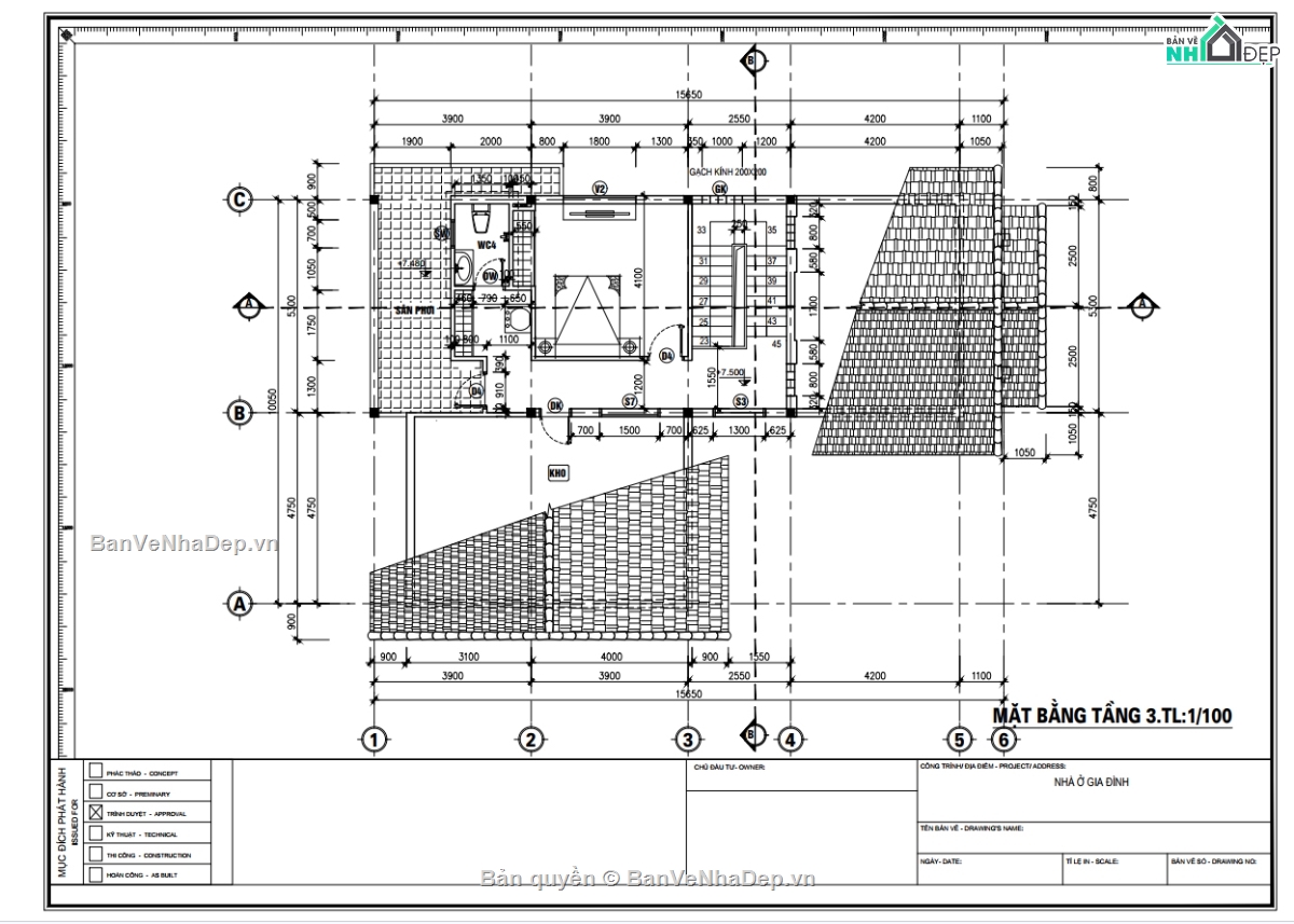 kiến trúc 3 tầng,Bản vẽ thi công,3 tầng