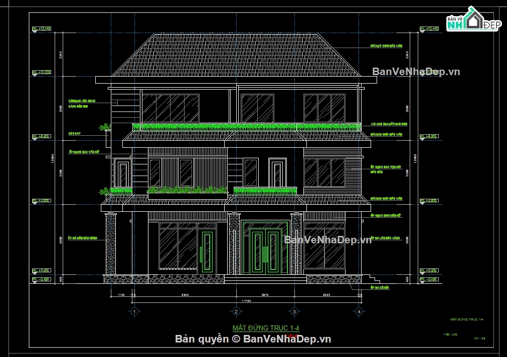 biệt thự 3 tầng,cad biệt thự,kiến trúc biệt thự