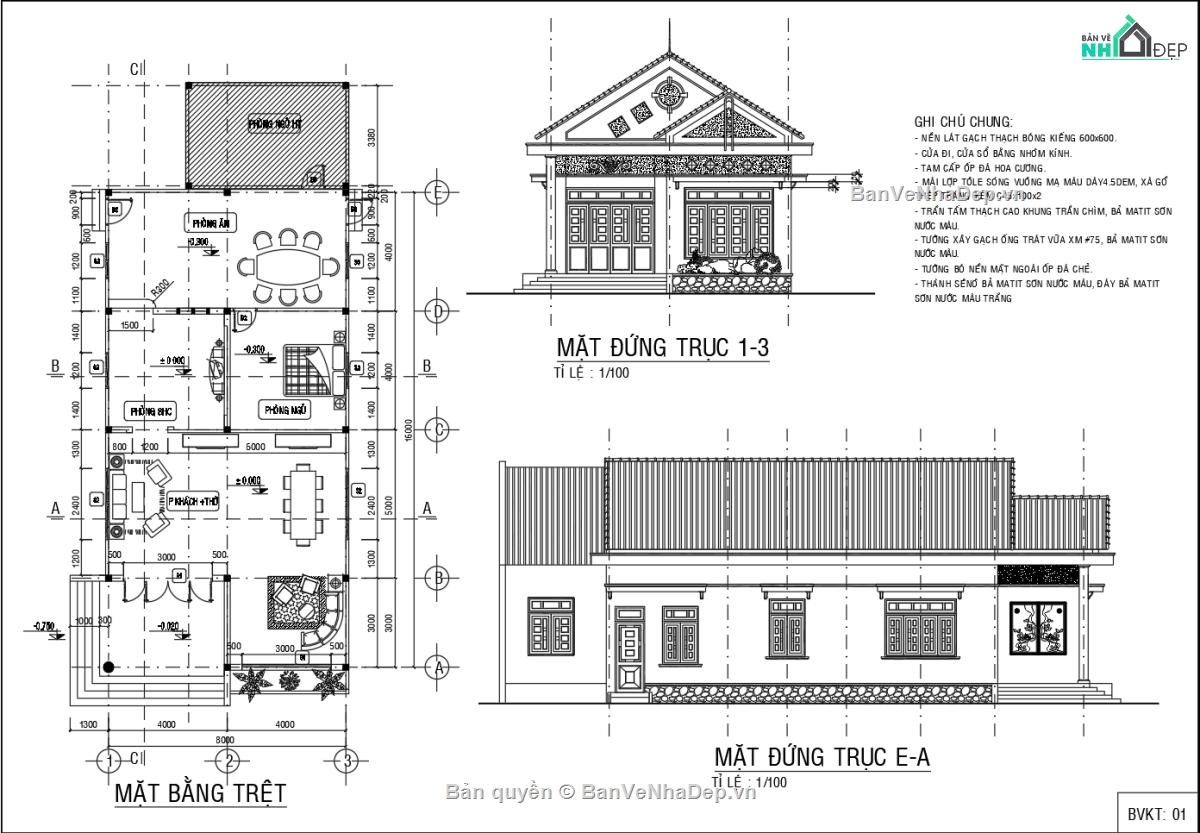 mái thái 1 tầng,biệt thự mái thái,biệt thự 1 tầng mái thái