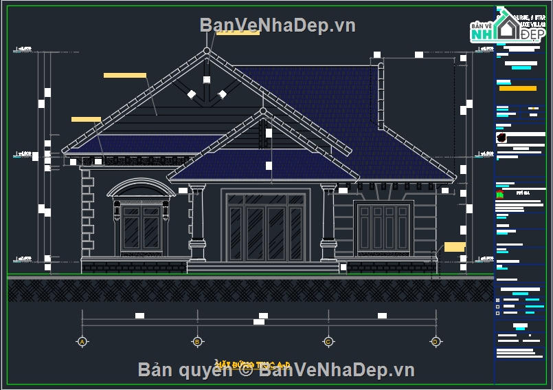 biệt thự mái thái,Bản vẽ biệt thự mái thái,Bản vẽ biệt thự mái thái đẹp,Bản vẽ biệt thự