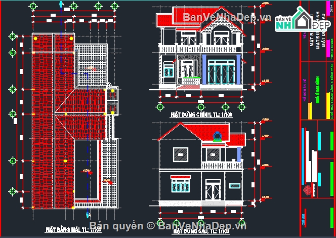 Bản vẽ biệt thự mái thái,Bản vẽ biệt thự mái thái đẹp,Bản vẽ biệt thự mái thái 2 tầng