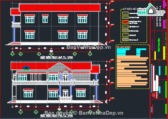 Bản vẽ biệt thự mái thái,Bản vẽ biệt thự mái thái đẹp,Bản vẽ biệt thự mái thái 2 tầng