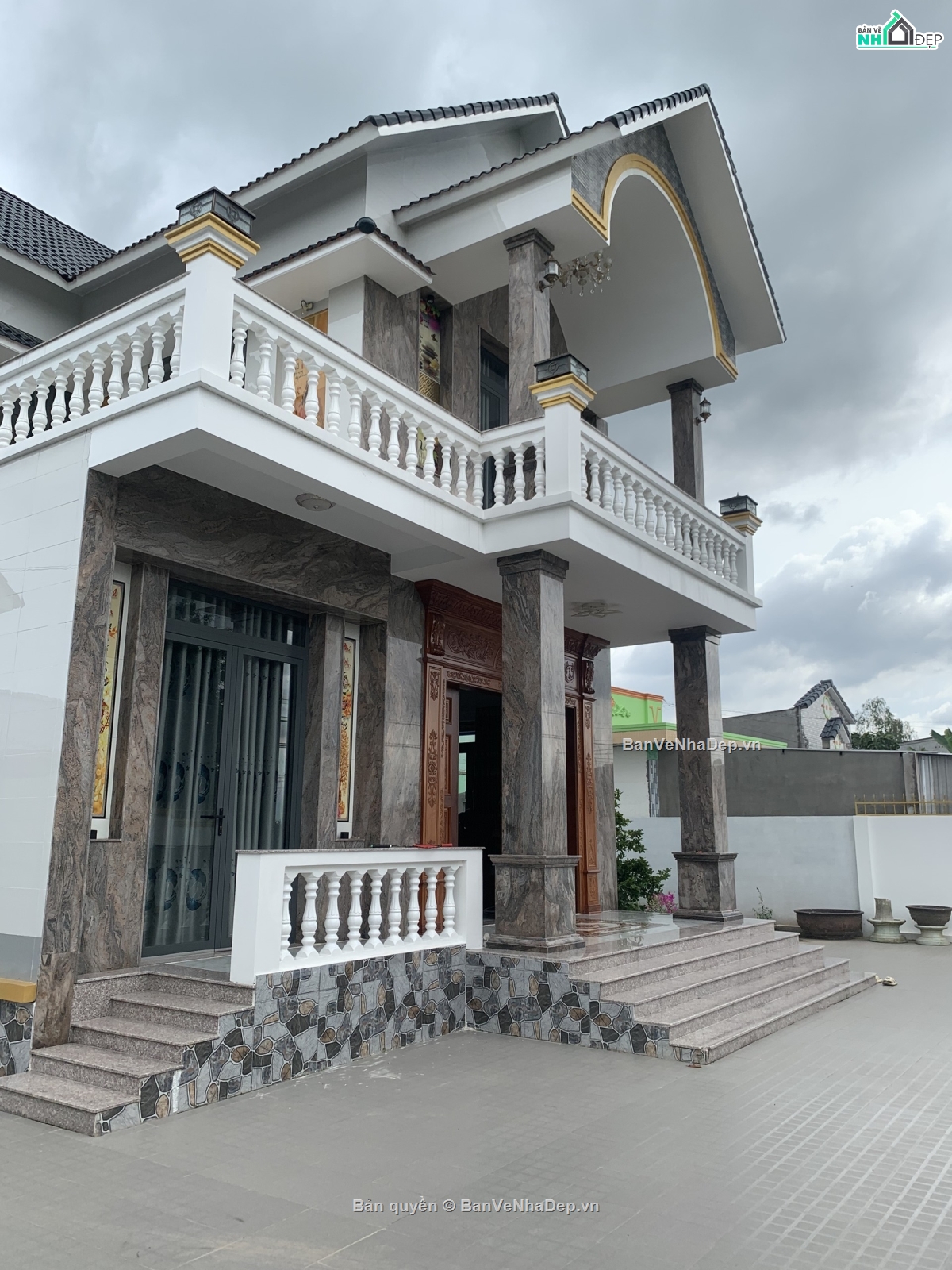 Bản vẽ biệt thự mái thái,Bản vẽ biệt thự mái thái đẹp,Bản vẽ biệt thự mái thái 2 tầng