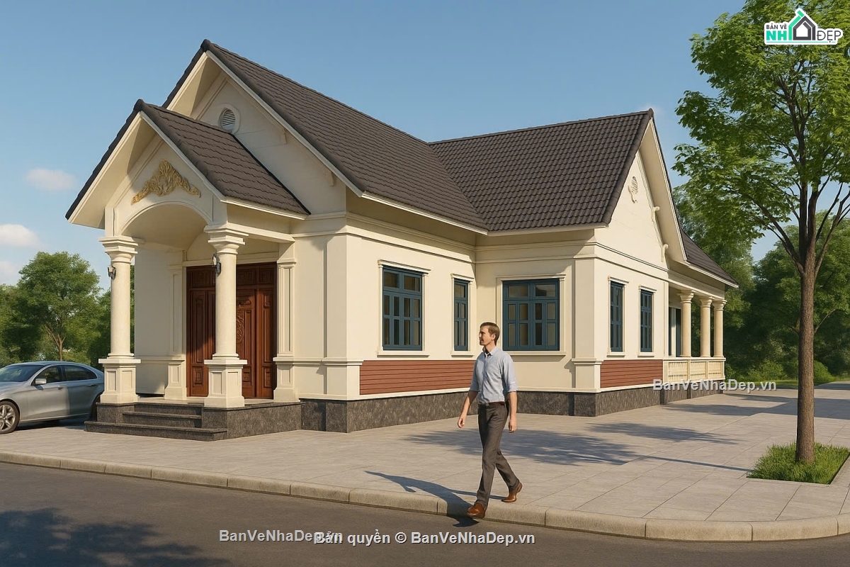 Bản vẽ biệt thự đẹp,Bản vẽ biệt thự mái thái,Bản vẽ nhà vườn đẹp