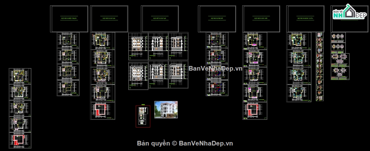 Bản vẽ kiến trúc biệt thự,file cad kiến trúc,biệt thự tân cổ