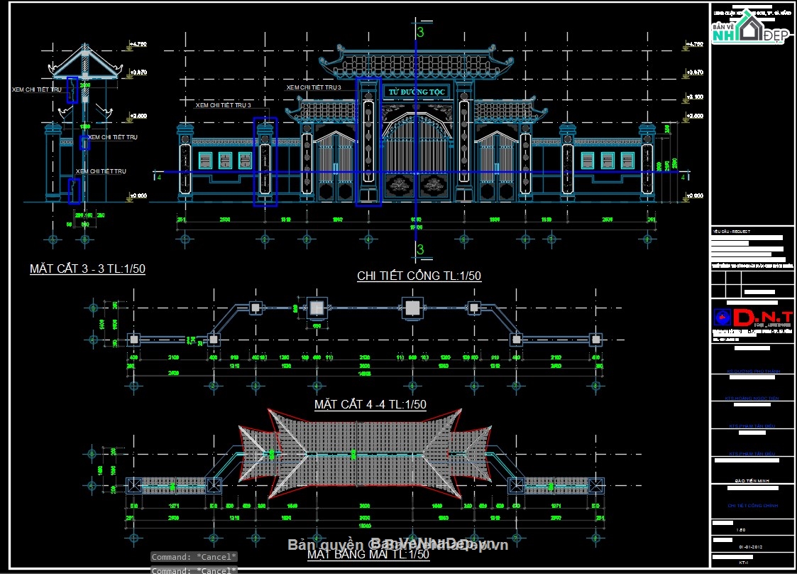 cad cổng chùa,cad từ đường,cad nhà thờ họ