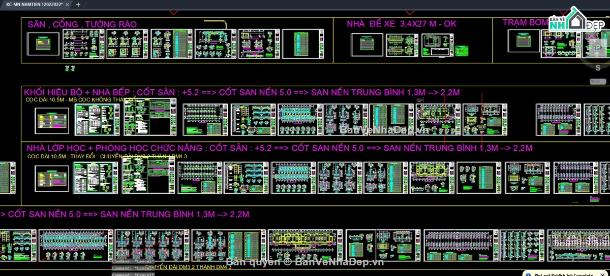 bản vẽ thi công trường mầm non,Bản vẽ cad trường mầm non,bản vẽ cad mầm non