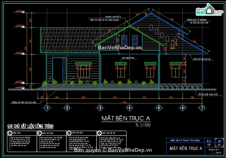 mẫu nhà 1 tầng,mẫu nhà mái thái,kiến trúc nhà mái thái,mẫu nhà cấp 4 đẹp,bản vẽ nhà cấp 4